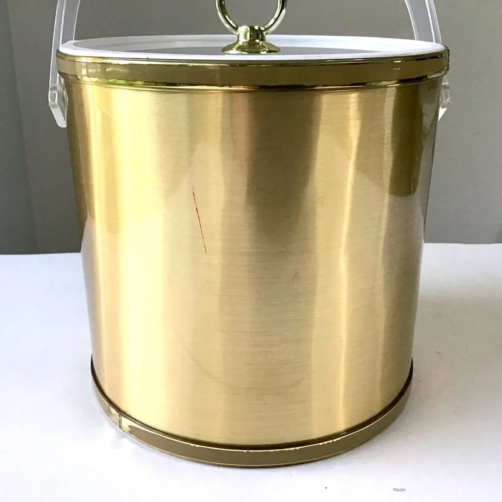 Vintage Drulane Ice Bucket Gold with Clear Handle & Lid 1980s Towle Co USA Made
